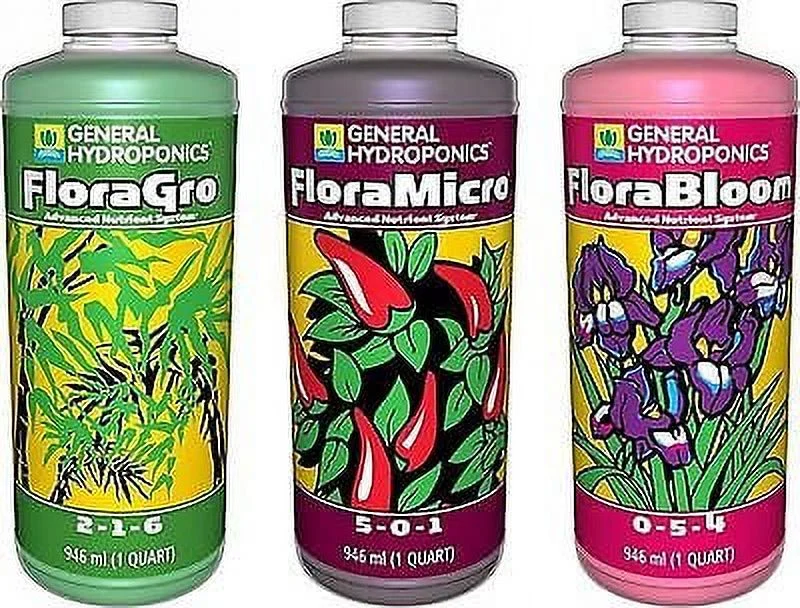 General Hydroponics Flora Grow, Bloom, Micro Combo Fertilizer set, 1 Quart (P...