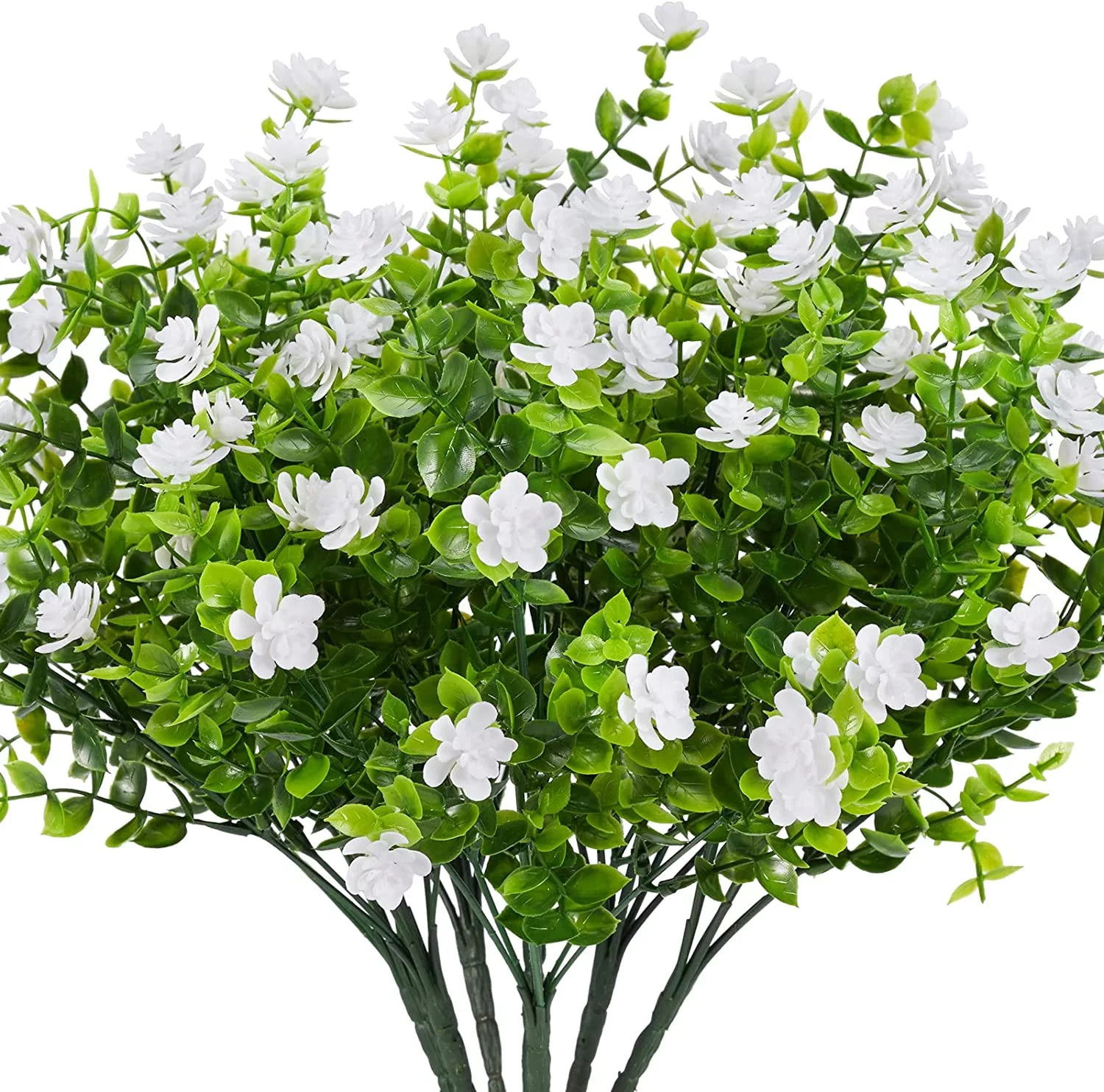 Zukuco 6pcs Artificial Flowers Outdoor UV Resistant Outdoors Fake Flowers Plants Faux Plastic Flower for Hanging Planters Garden Porch Home Window Box Decoration Purple (White)