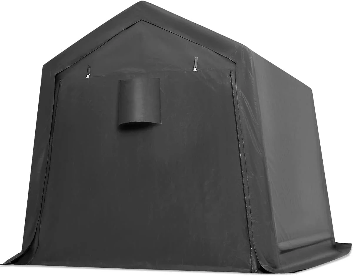 AUCHI  6X6 ft Storage Tent Outdoor Portable Shelter Shed with 2 Rolled up Zipper Doors & Vents Carport for Motorcycle Waterproof and UV Resistant Anti-Snow Portable Garage Kit Tent, Gray