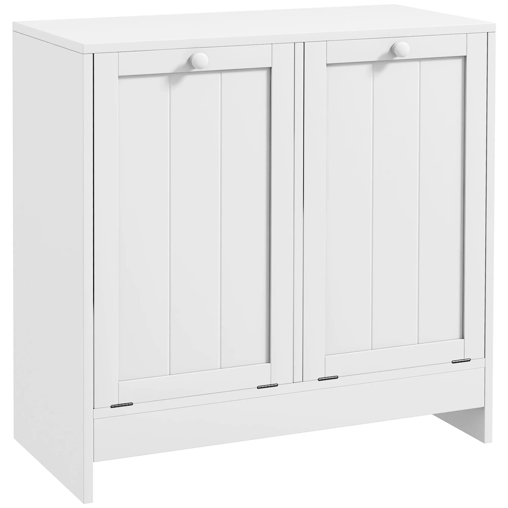 kleankin Tilt-out Laundry Storage Cabinet with 2 Hamper Compartments, White