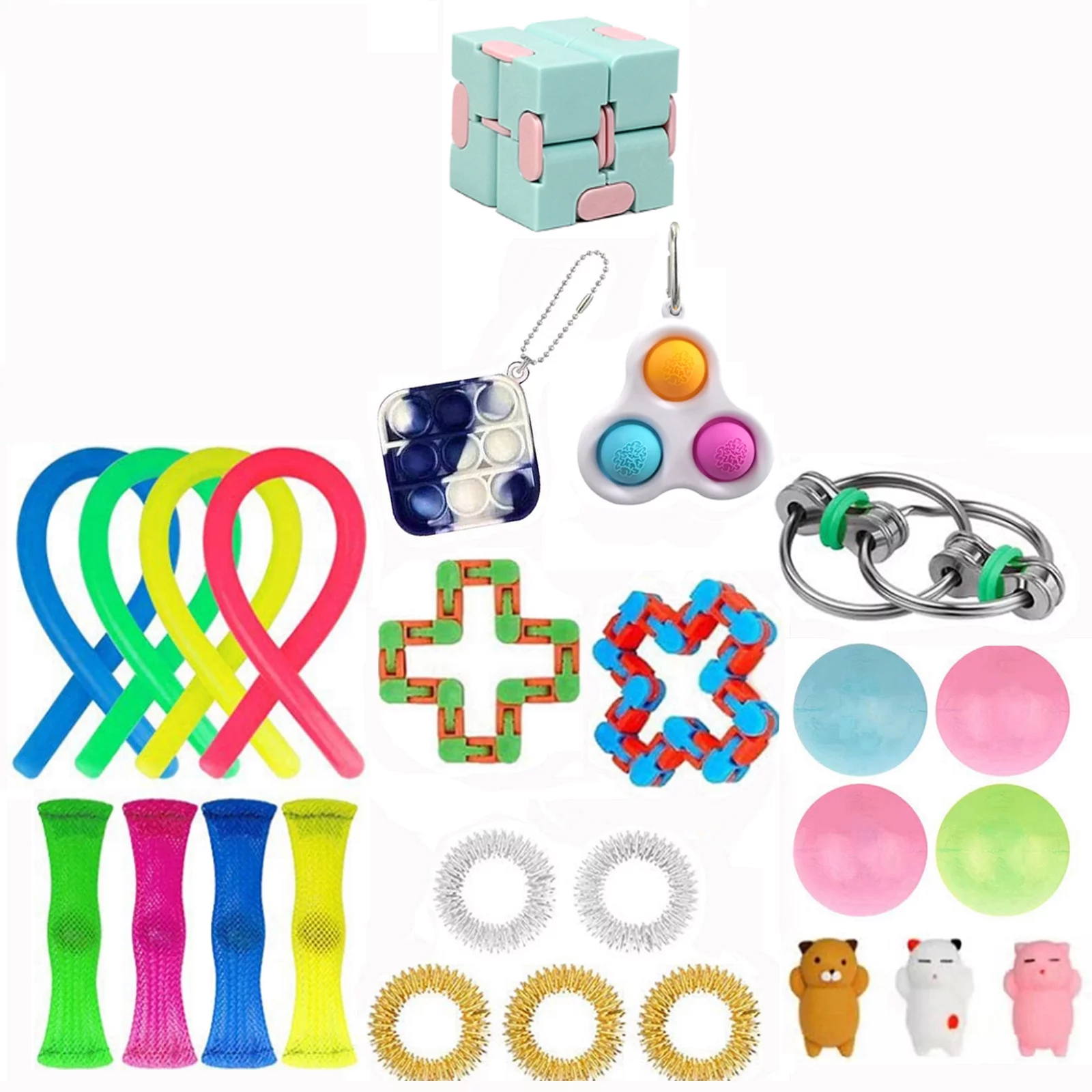 Sensory Fidget Toys Set, 33Pcs Stretchy String Squishy Animal Stress Relief Hand Toys Kit for Kids Adults