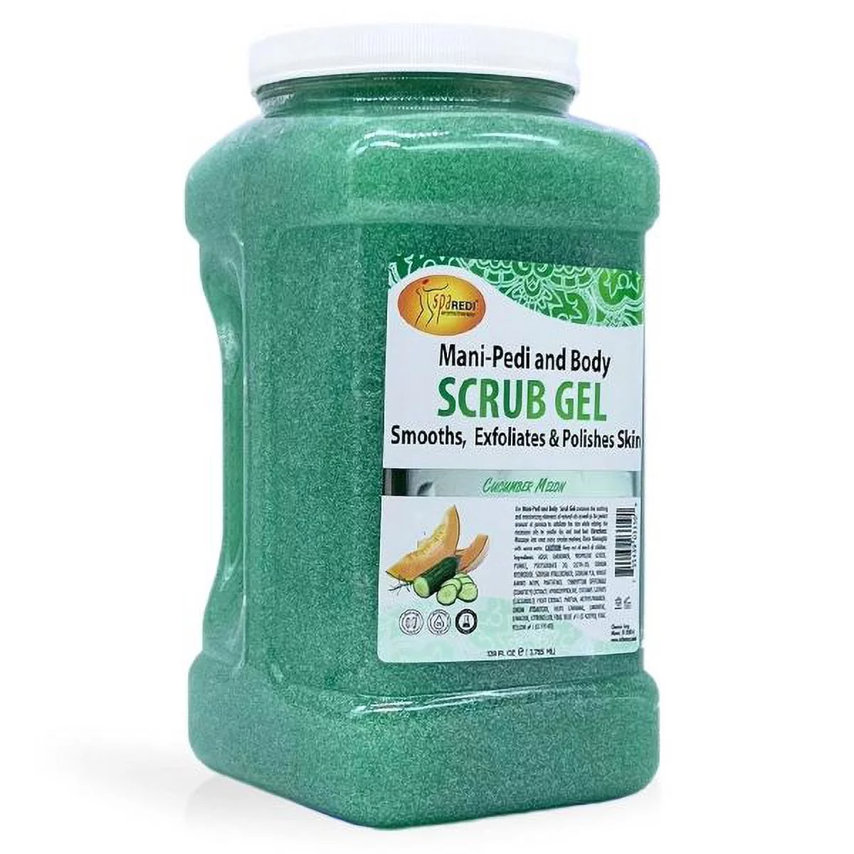 SPA REDI - Exfoliating Scrub Pumice Gel, Cucumber Melon, 128 Oz - Manicure, Pedicure and Body Exfoliator Infused with Hyaluronic Acid, Amino Acids, Panthenol and Comfrey Extract