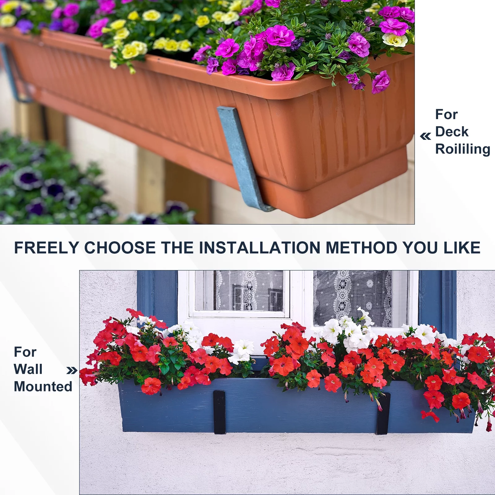 Black Planter Box Brackets, Adjustable Window Planter Box Brackets, Universal Window Box Brackets (6 PCS)