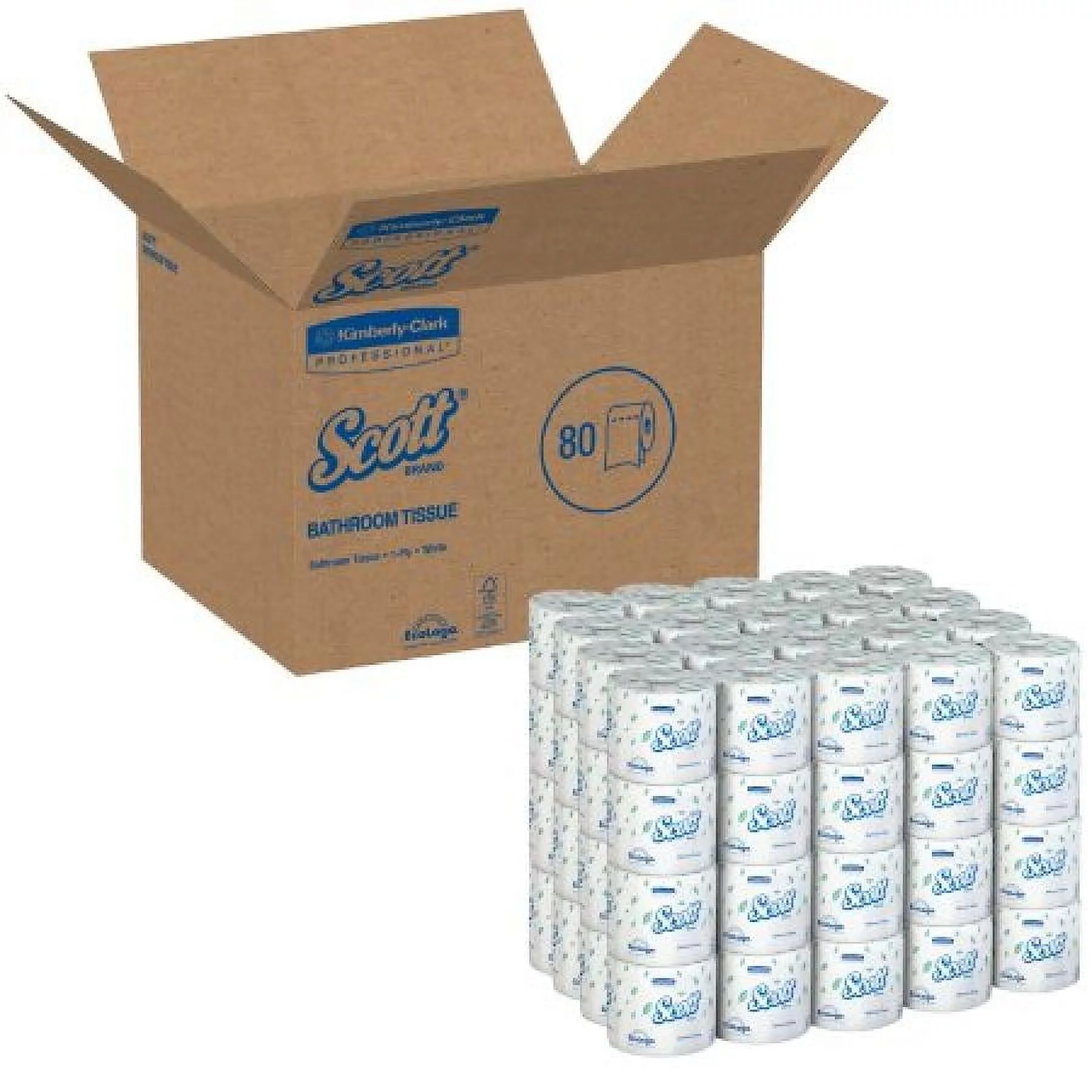 Scott Essential Toilet Tissue, 1-Ply, Cored Roll, Standard Size, 1,210 Sheets per Roll, White, 80 Count