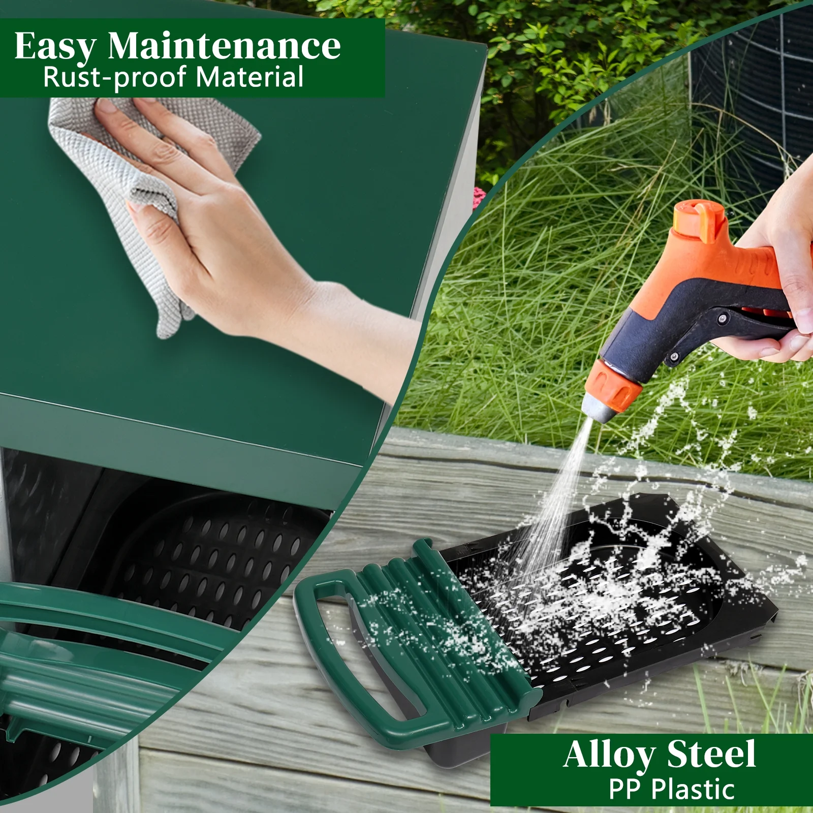 2 Compartment Roll Out Chicken Nesting Box with Plastic Basket, Easy Egg Collection, Durable Chicken Coop Solution, Green