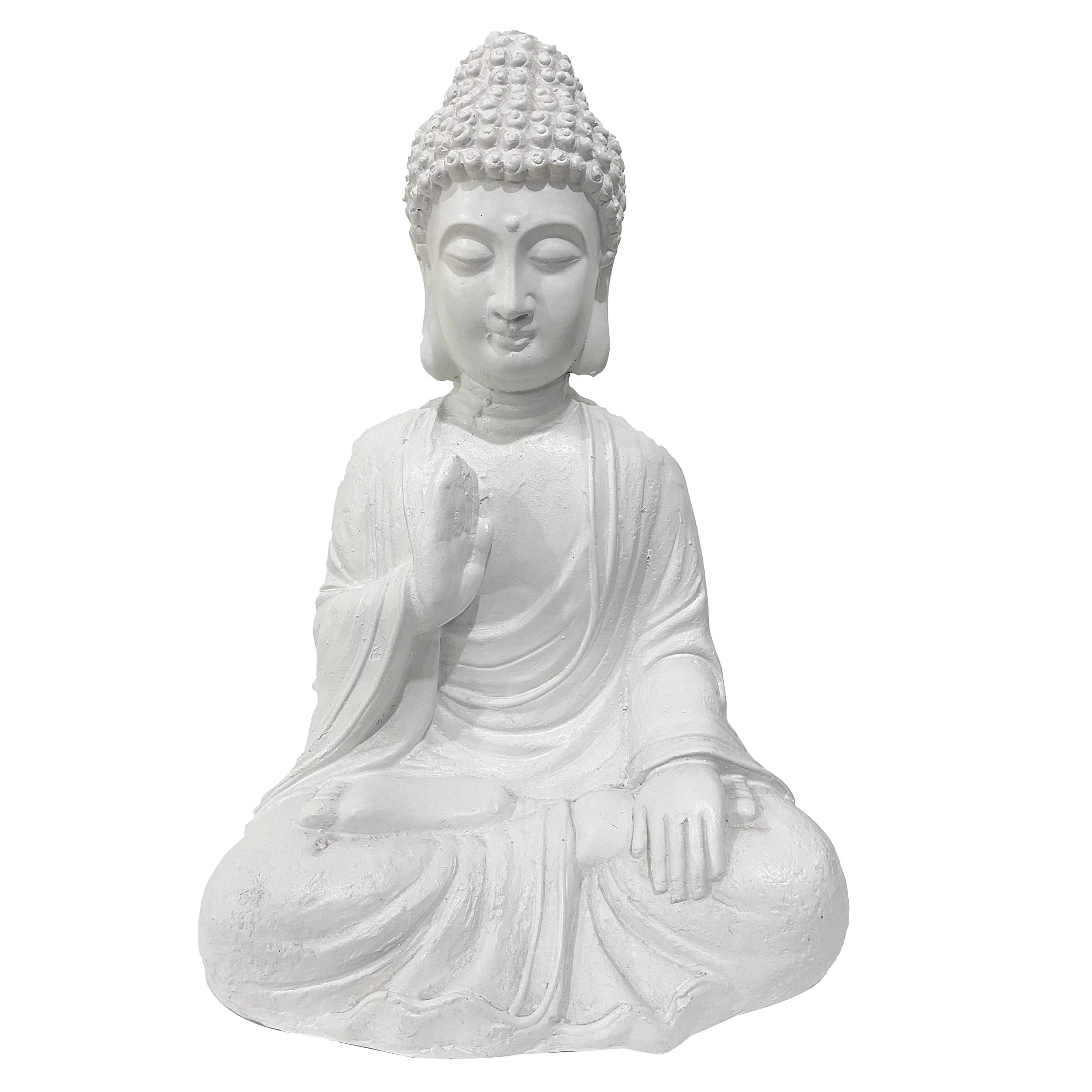 White Meditating Buddha Statute16.5 In Ht Indoor Outdoor Garden Decor Faux Stone