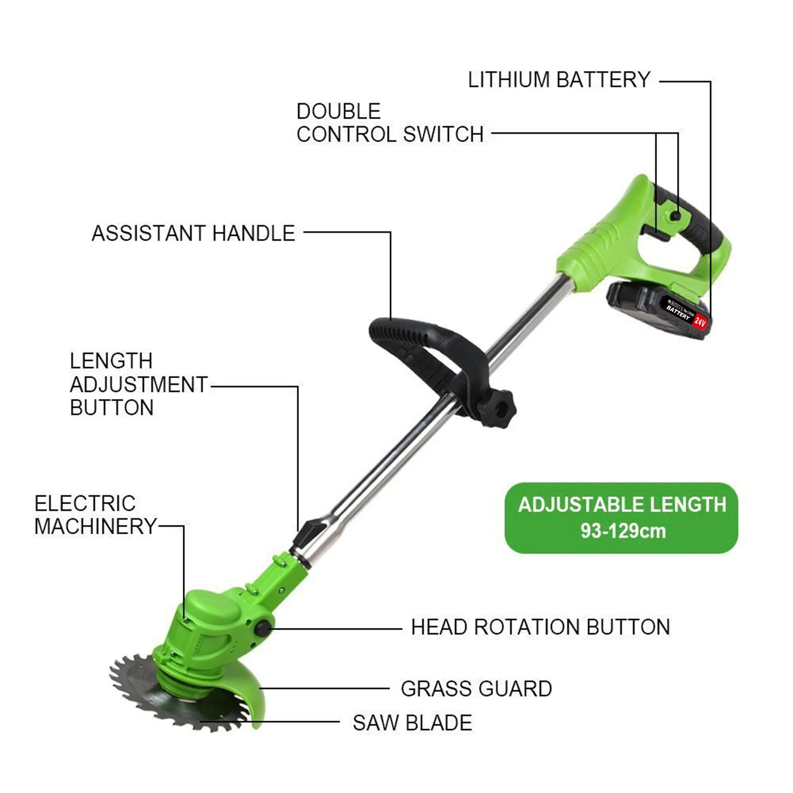 Electric Weed Water 650W, Battery 24V Weed Wacker Cordless for Lawn and Garden, Battery Operated Grass Trimmer for Yard, Green