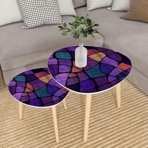 TJXFVNB Small Coffee Nesting  Abstract Stained Glass Mosaic  red Triangle End  Center   Modern   Room Bedroom Balcony