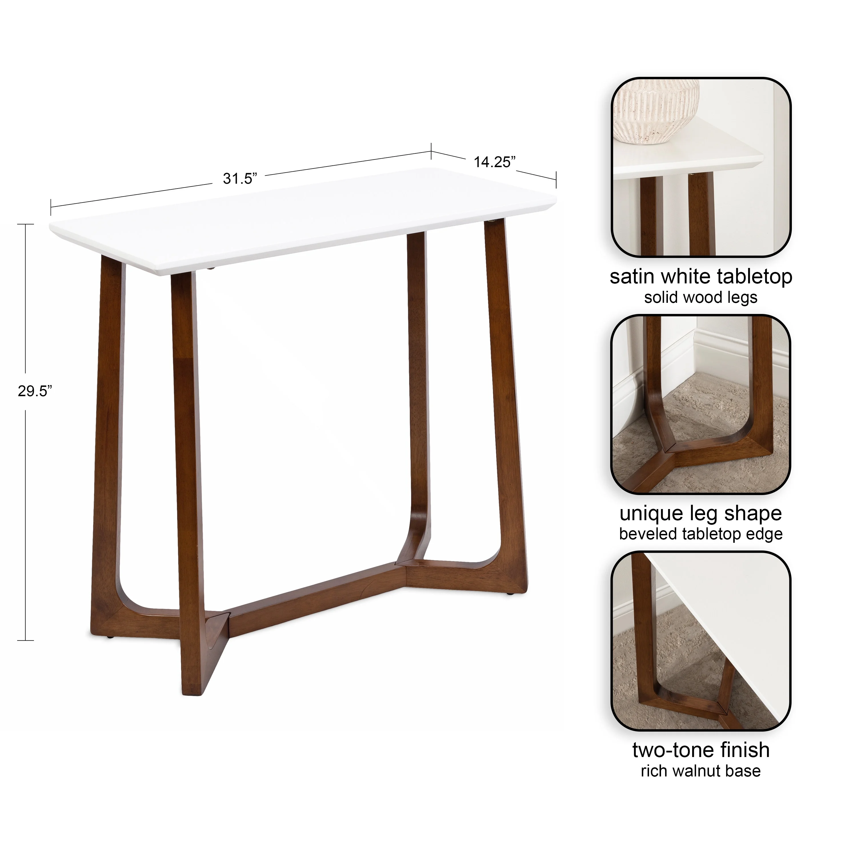Kate and Laurel Olivant Modern Rectangle Wood Console Table, 32 x 15 x 30, White and Walnut Brown, Decorative Geometric Two-Tone Entryway Table for Use as a Functional Living Room Table