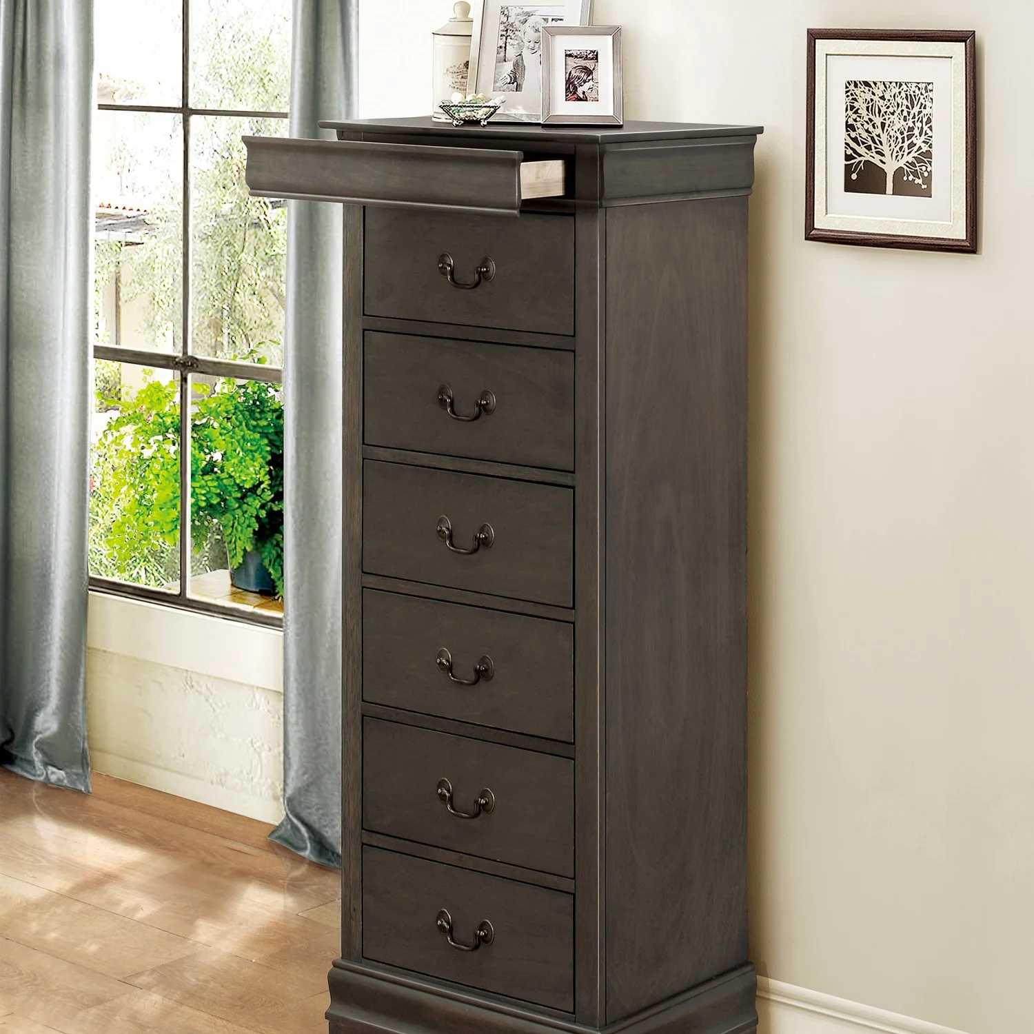 Traditional Design Louis Phillippe Style 1pc Lingerie Chest of 7x Drawers Gray Finish Hidden Drawers Wooden Furniture