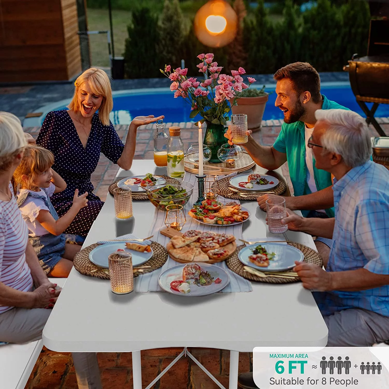 Dextrus 6ft Portable Picnic Table Bench Set, Heavy Duty Camping Picnic Table Set, Fold up Picnic Table for Outdoor Camping Picnic Parties/Indoor Events, White