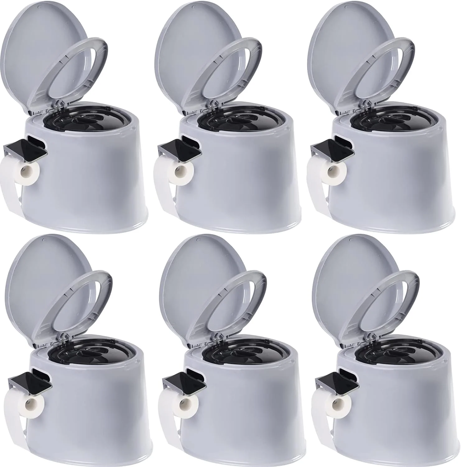 YILAN 6-Piece Portable Camping Toilet with Detachable Inner Bucket and Detachable Toilet Paper Holder, Grey, Large, (B09J26G6Z7)