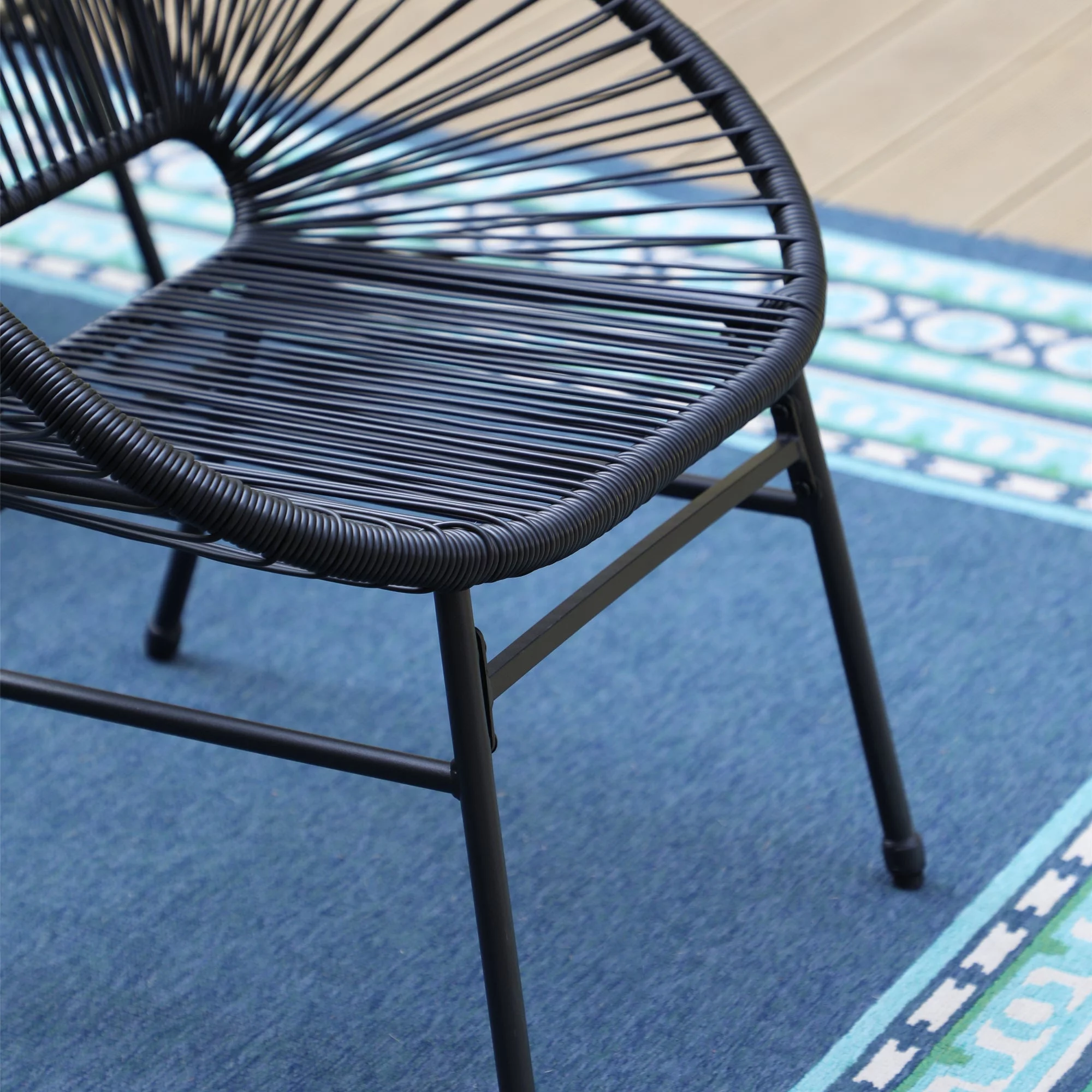 MF Studio Set of 4 Outdoor Patio Acapulco Chairs, Steel Frame with PE Rattan, Black