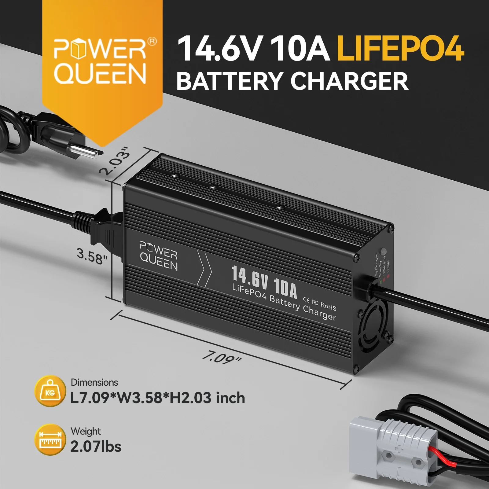Power Queen 12V 50Ah Deep Cycle LiFePO4 Lithium Battery with 14.6V 10A Charger for RV, Camper, Trailer