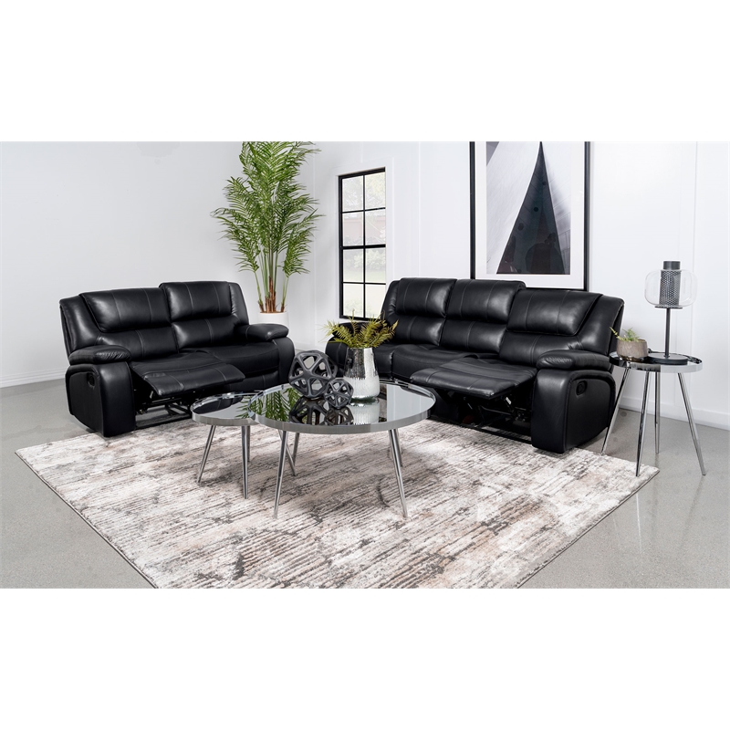 Pemberly Row 2-piece Faux Leather Upholstered Motion Reclining Sofa Set Black