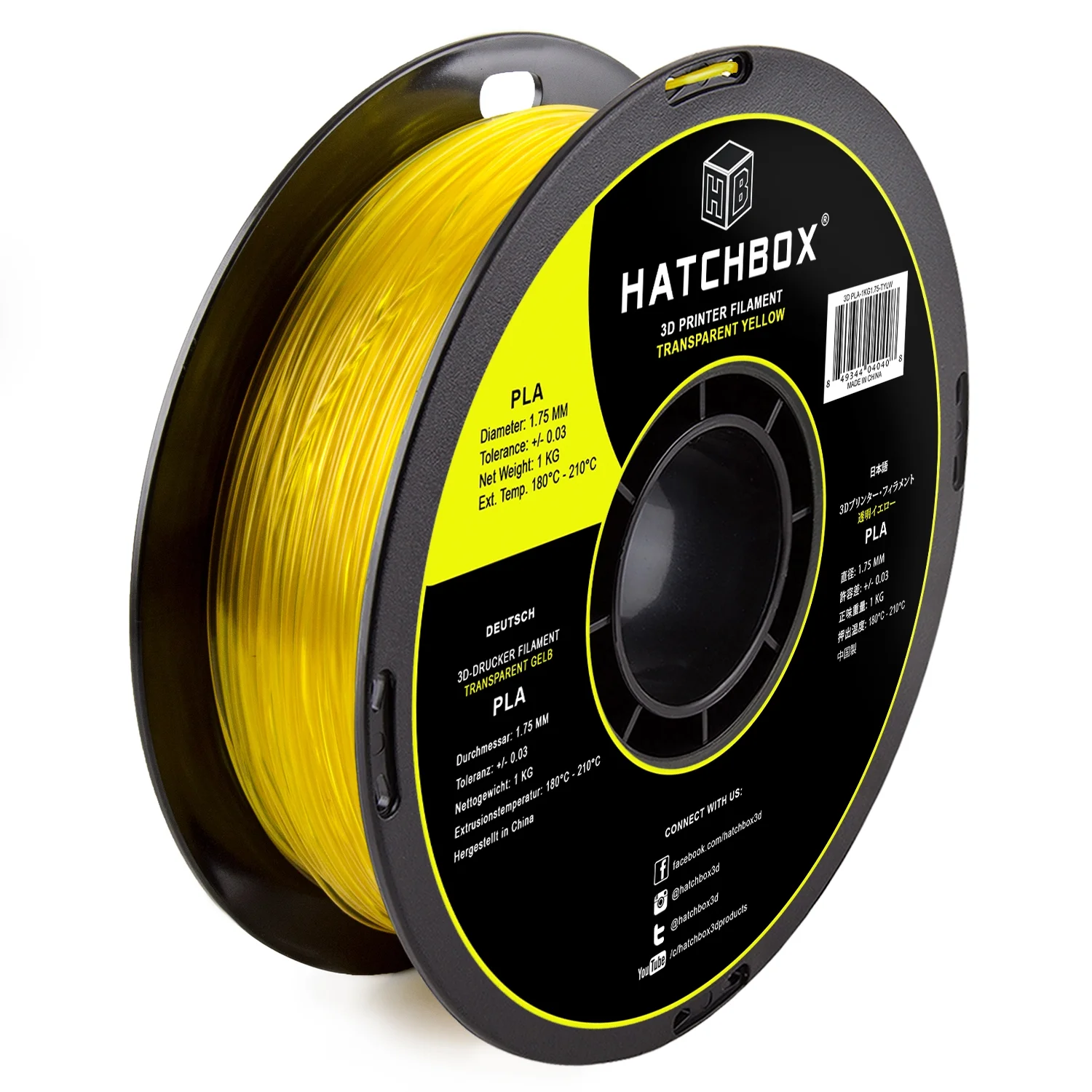 HATCHBOX 3D PLA-1KG1.75-TYLW PLA 3D Printer Filament, Dimensional Accuracy +/- 0.05 mm, 1 kg Spool, 1.75 mm, Transparent Yellow