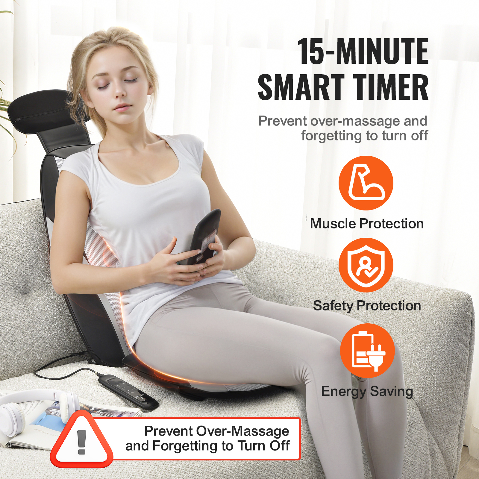 SKYSHALO Shiatsu Back Massager with Heat, Deep Kneading Massage Chair Pad with Adjustable Intensity& 5 Vibration Modes, Shiatsu Chair Massager to Relax Full Body Muscle