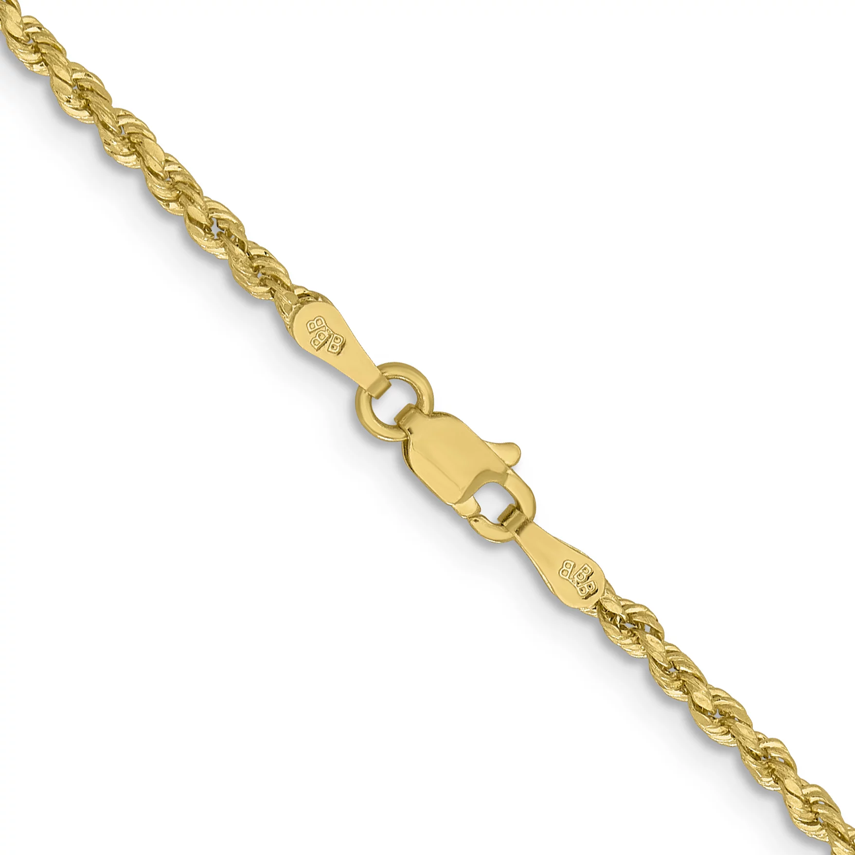 Carat in Karats 14K Yellow Gold 2mm Lightweight Diamond-Cut Rope With Lobster Clasp Chain Necklace 20'' Length
