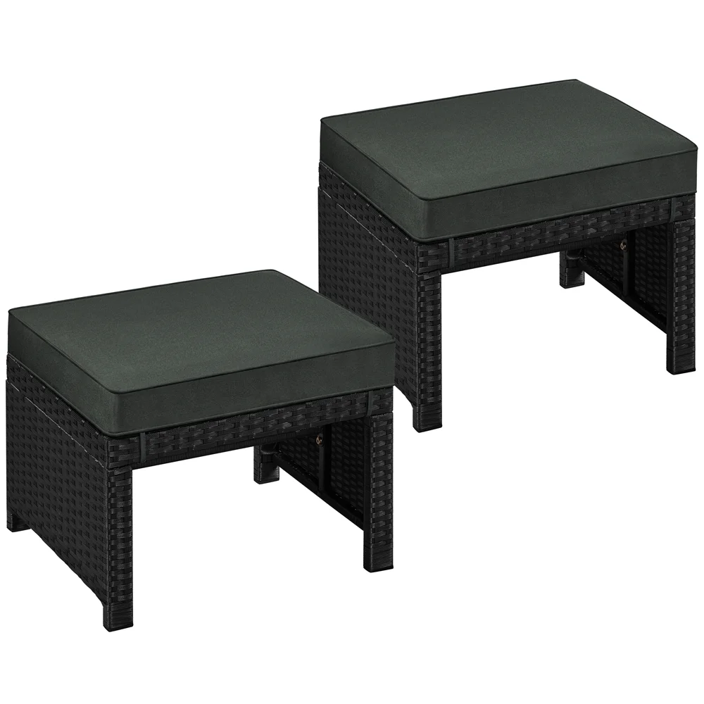 Topeakmart 2pcs Wicker Ottomans with Removable Cushion, Black/Gray