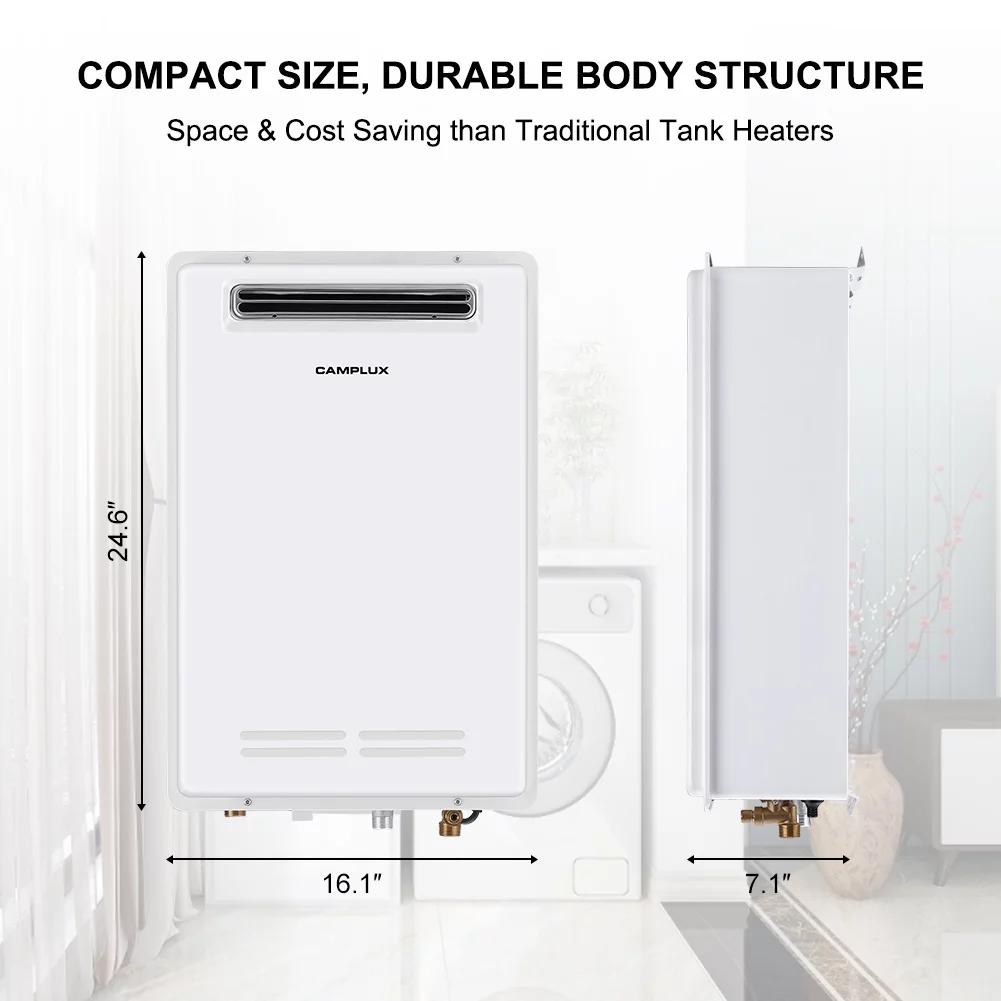 Camplux Natural Gas Tankless Water Heater,6.86 GPM Natural Gas Water Heater with Advanced High Capacity Flow Control, Whole House Use