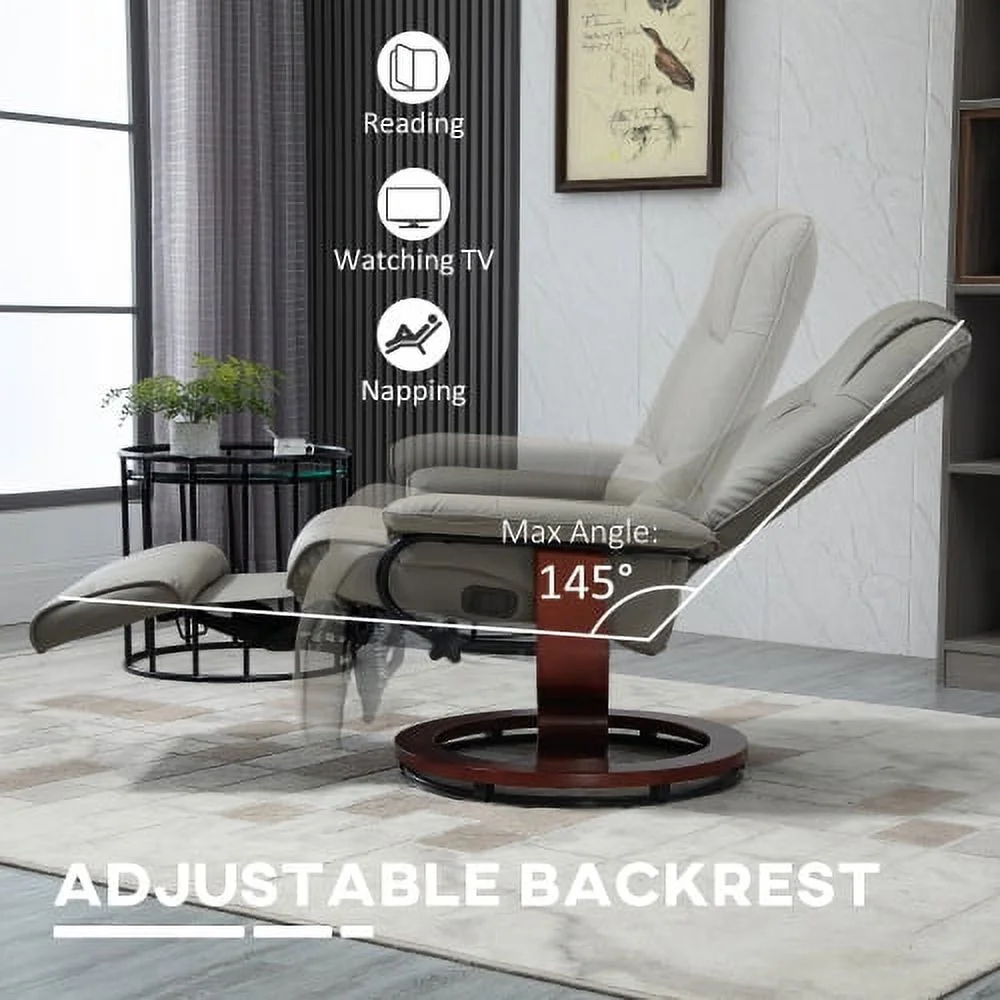 ZJbiubiuHome Faux Leather Manual Recliner with Swivel Wood Base Padded Armrest