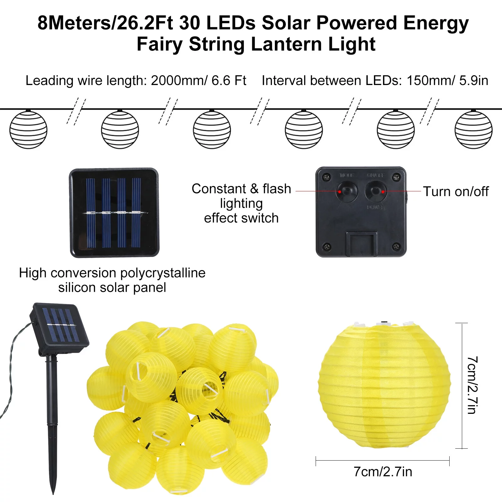 Htovila Lamp string,Water Resistance Built-in Solar Powered Fairy 8Meters/26.2Ft 40 LEDs Lamp Constant 2 LEDs ed Fairy Lawn Lamp Constant Modes Twistable Bendable 400mAh 2 Modes Twistable QISUO YUBZ