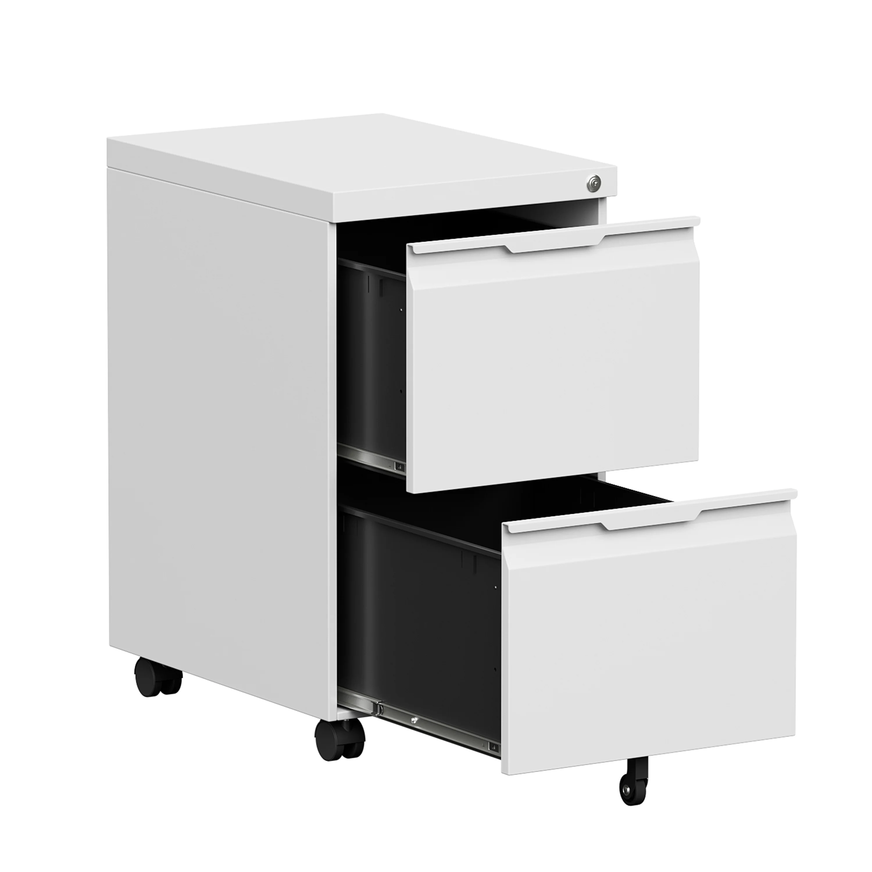 2 Drawer File Cabinet on Wheels, Mobile File Cabinet with Lock for Letter/Legal/A4 File, Metal Rolling File Cabinets for Home Office (White)