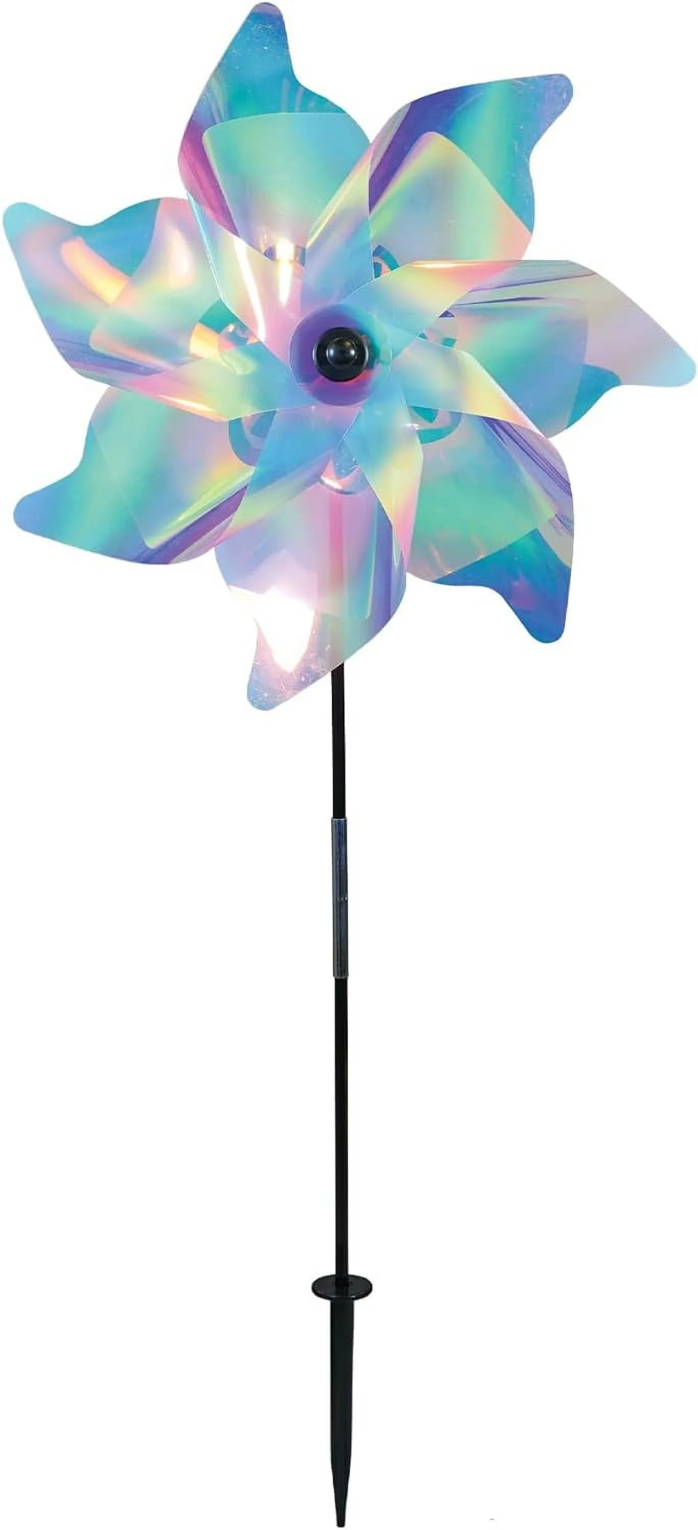 In the Breeze 2622 — 18-inch Striped Iridescent Pinwheel Spinner — Colorful Mylar Wind Spinner for Yards and Gardens