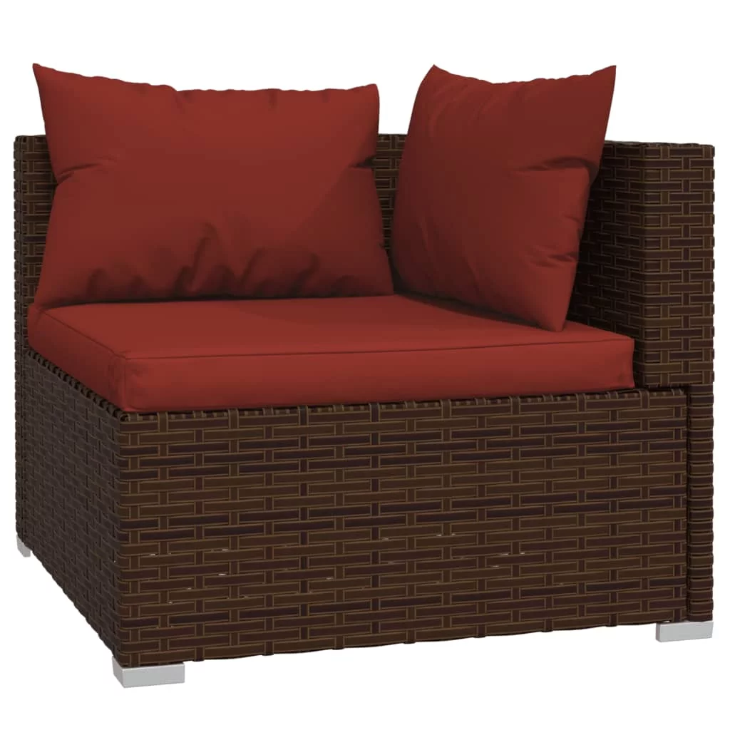 Anself 11 Piece Patio Set with Cushions Poly Rattan Brown