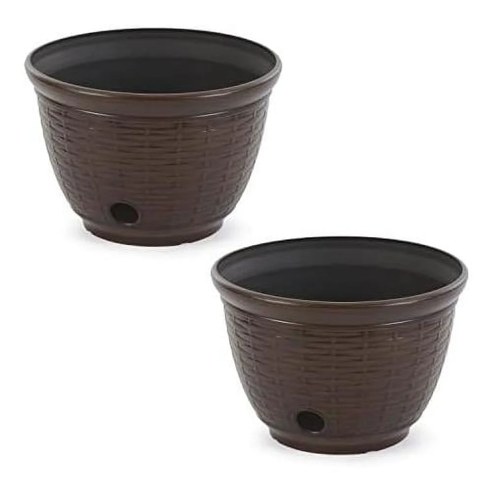 100 Foot Wicker High Density Resin Water Hose Storage Pot, Bronze (2 Pack)