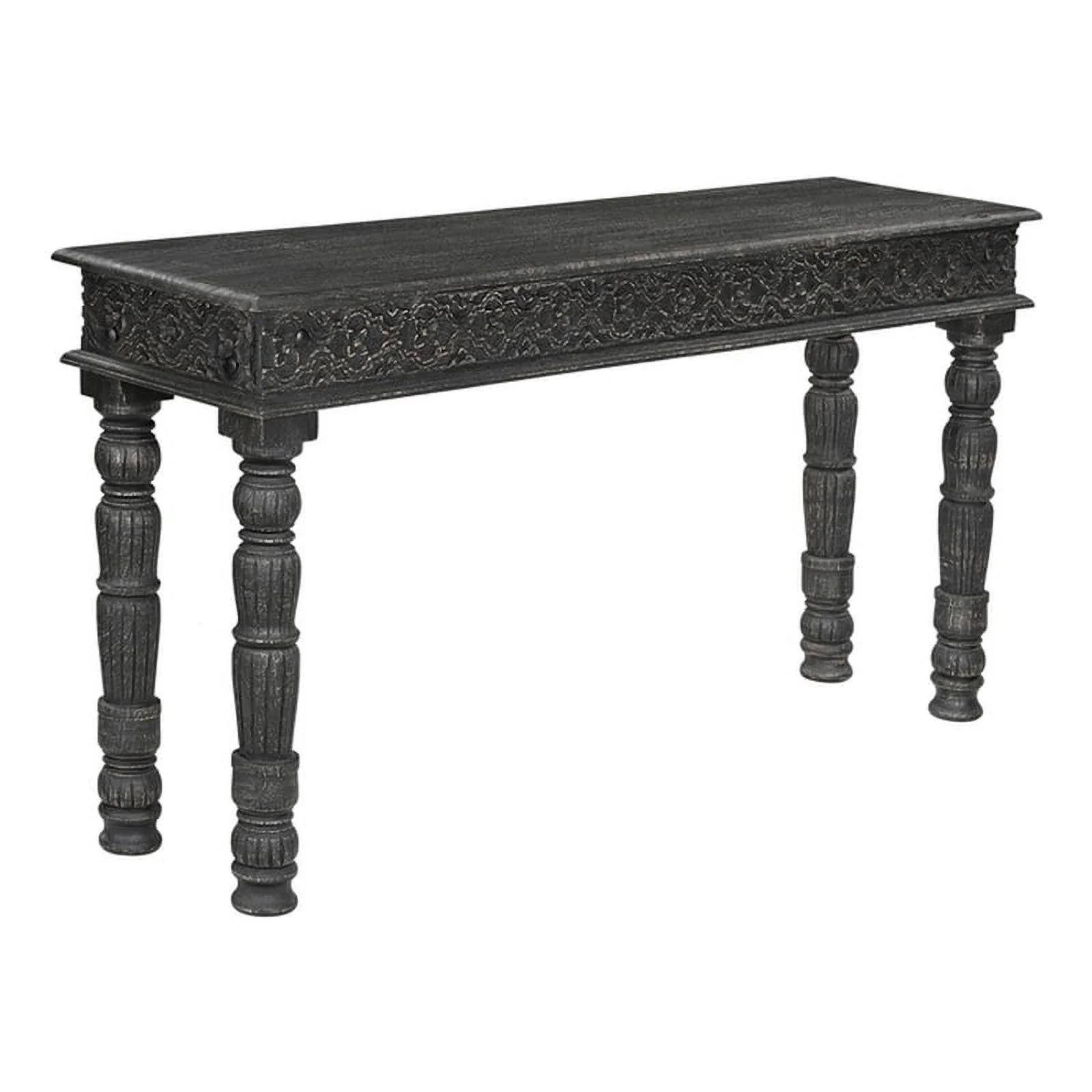 Taran Designs Milton Carved Solid Wood Console Table in Black