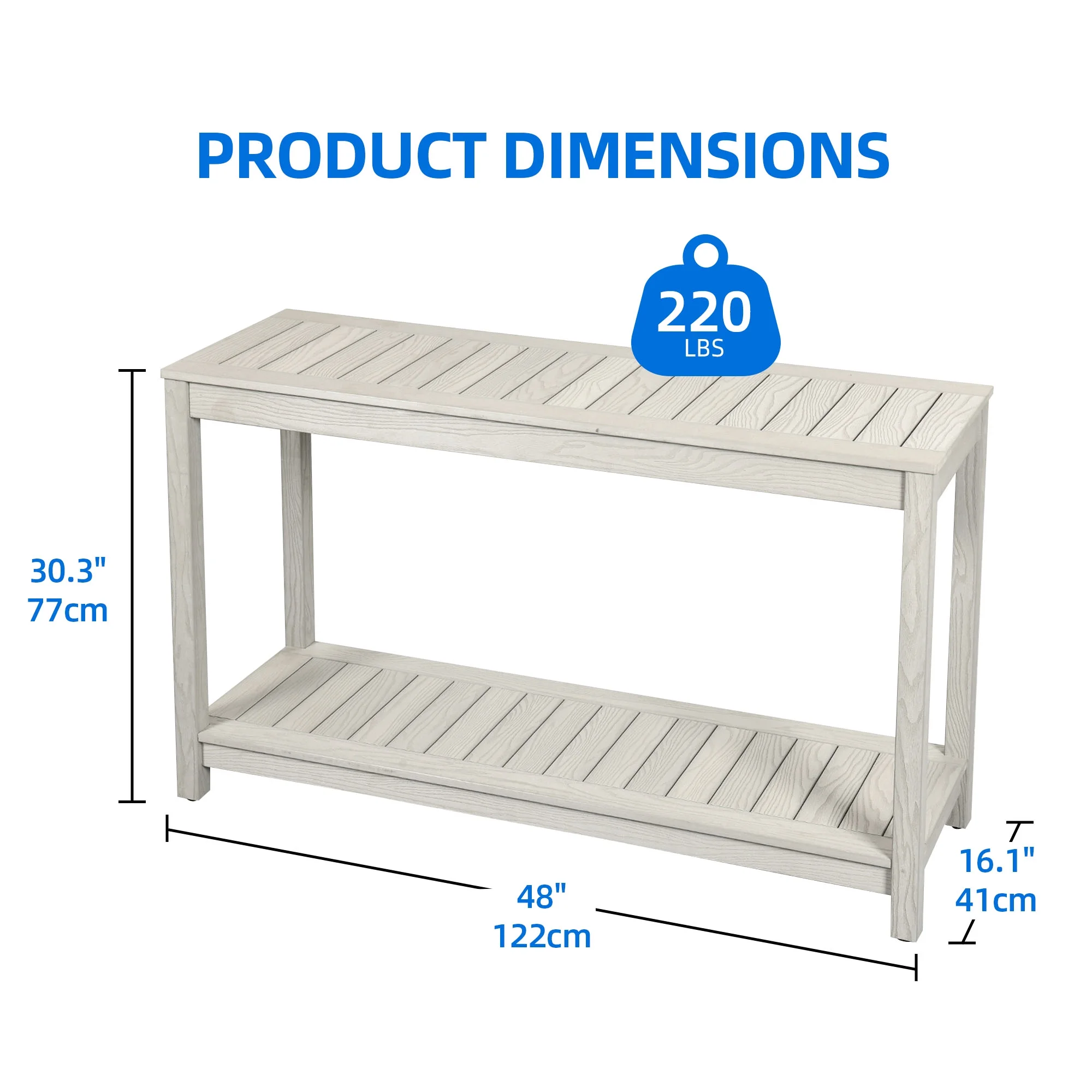 Dextrus 48in 2-Shelf Indoor Outdoor Wooden Console Table Multifunctional Buffet Bar Storage - Gray Oak