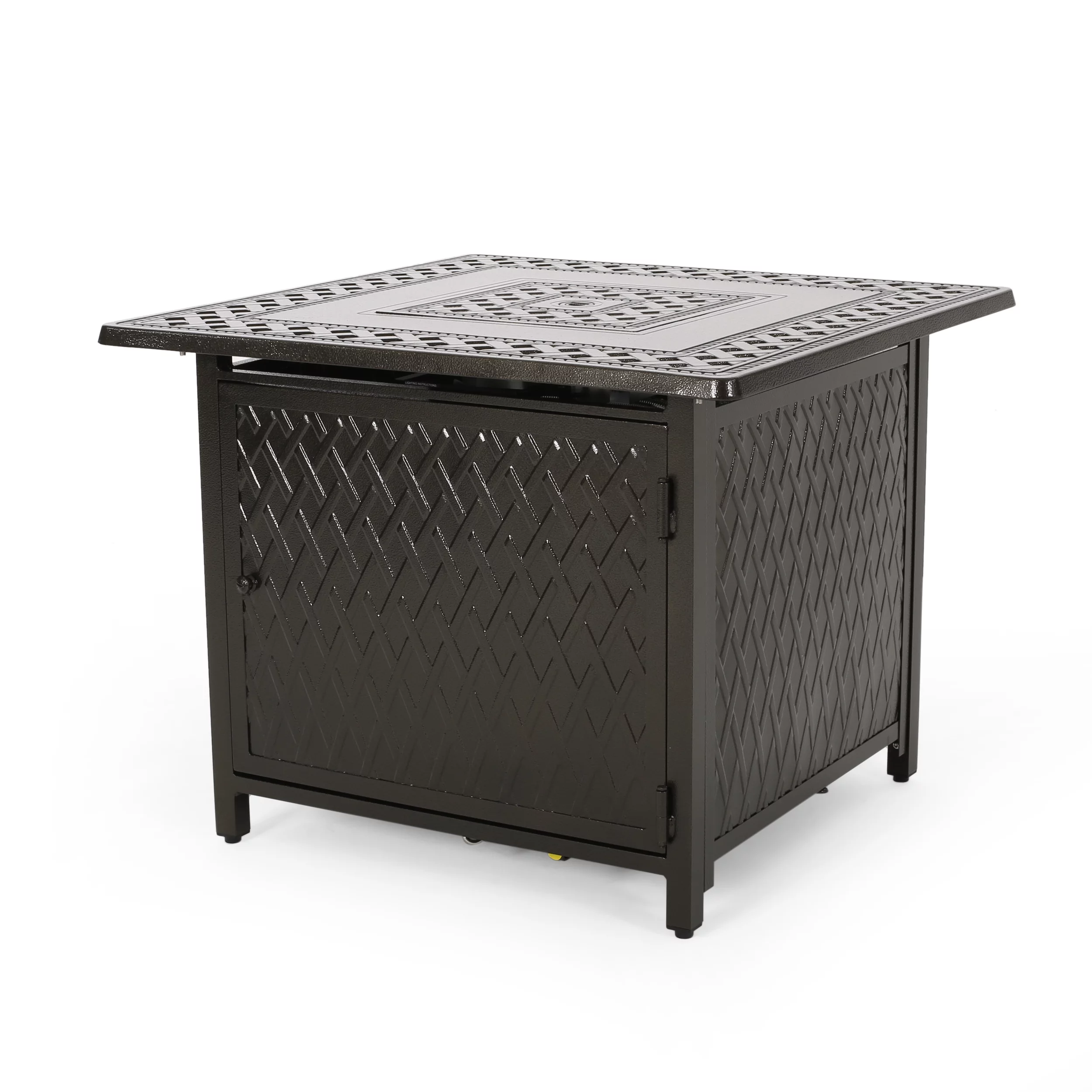 Noble House Amherst Outdoor Square Aluminum Fire Pit in Hammered Bronze