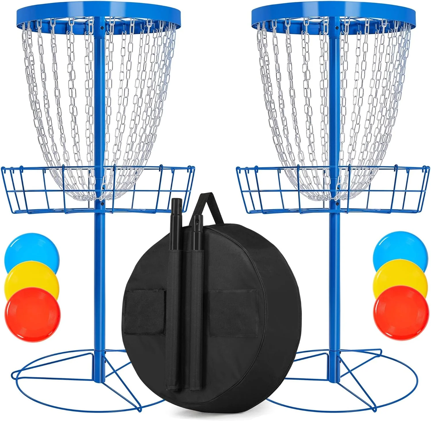 Disc Golf Basket 2pcs 24-Chain with Discs and Carring Bag Heavy Duty Portable Disc Golf Target Goal Practice Target Flying Disc Golf Practice Basket