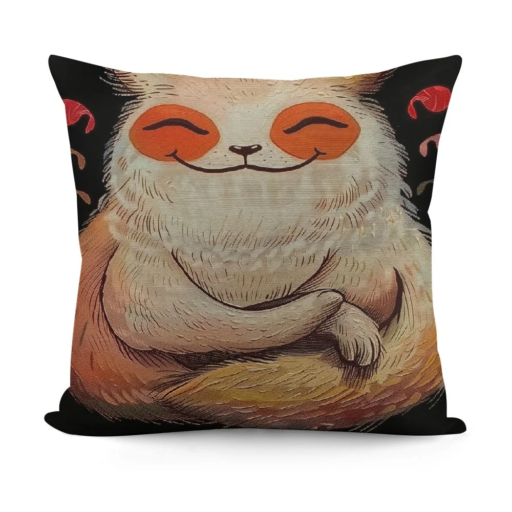 Qlloopoed Sloth Meditation Yoga Pillow Case with Don't Hurry Be Happy Inspirational Quotes Letters Throw Pillow Cushion Cover  Animal Home Couch Decor Pillowcases Brown Black White