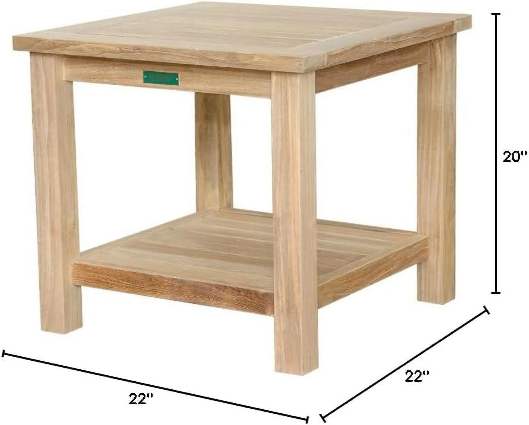 Square 2-Tier Side Table, 22-Inch,Natural Teak Light Golden,TB-222S