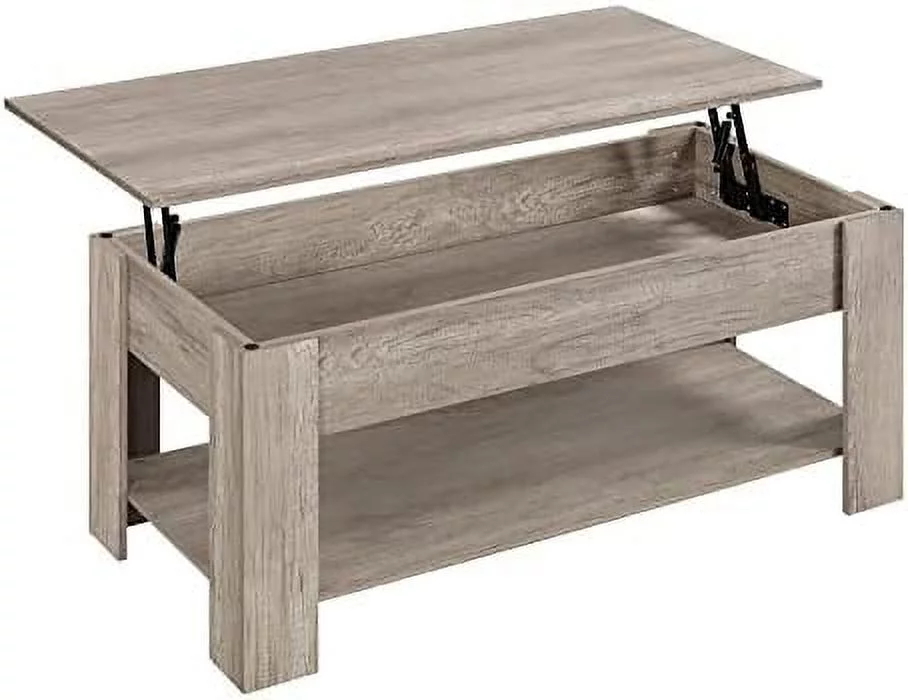 TJUNBOLIFE Lift Top Coffee Table w/Hidden Compartment and Open    Vintage Lift Tabletop for Living Room Office Reception  Rustic Brown