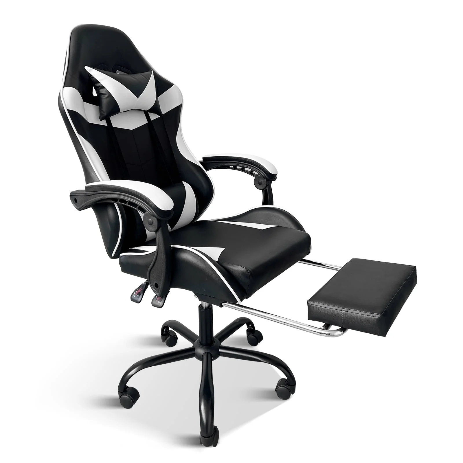 Huracan Racing Video Backrest and Seat Height Recliner Gaming Office High Back Computer Ergonomic Adjustable Swivel Chair, With footrest, Black/White