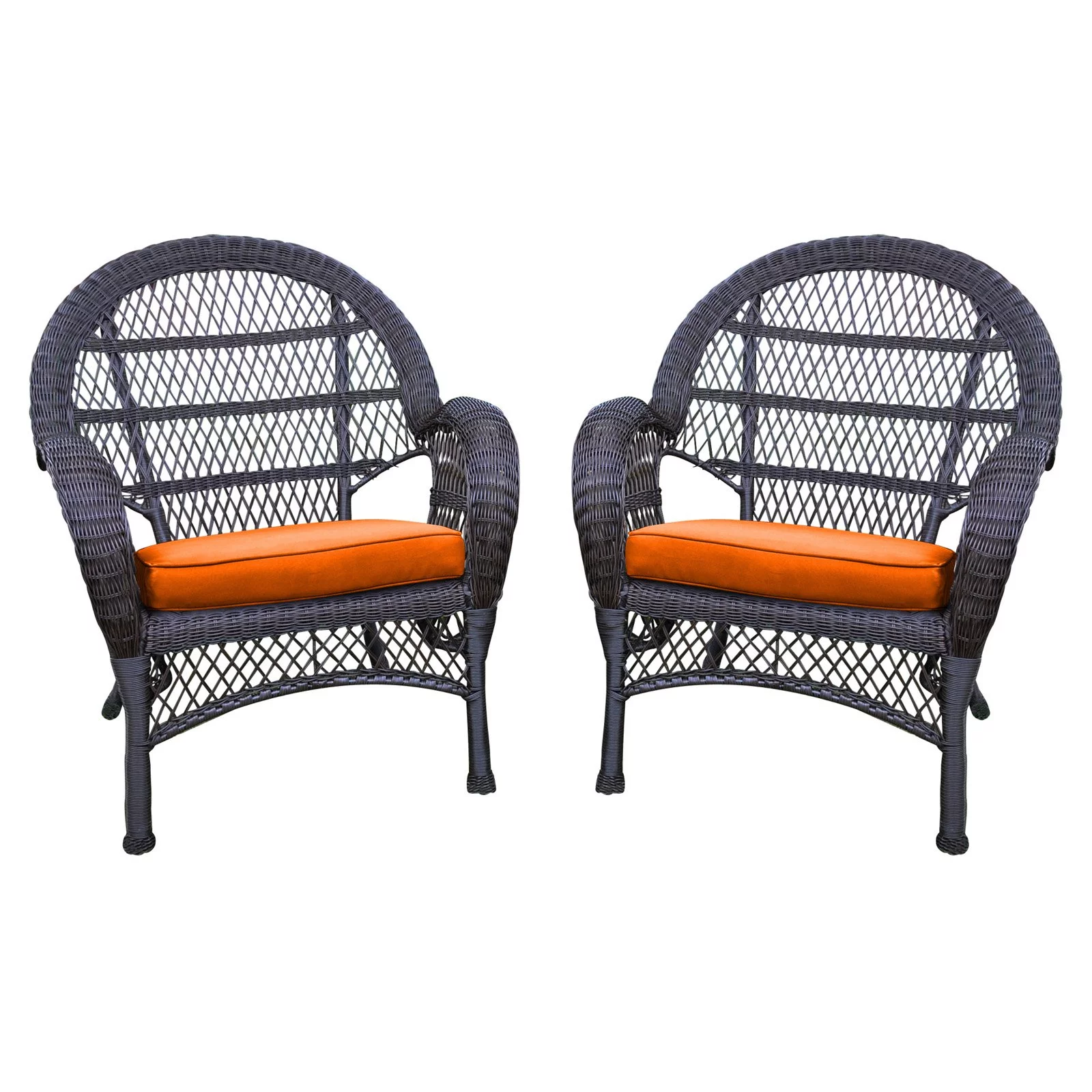 Jeco Wicker Chair in Espresso with Orange Cushion (Set of 2)
