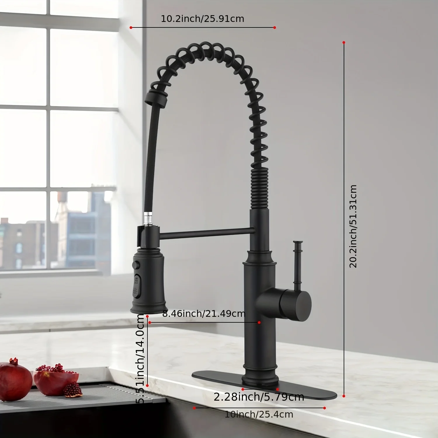 Kitchen Sink Faucets with Pull Down Sprayer Stainless Steel High Arc Pull Down Sprayer Spring Kitchen Faucet, 1 Hole Or 3 Hole, Single Handle, for Bar Laundry Utility Sink, Matte Black