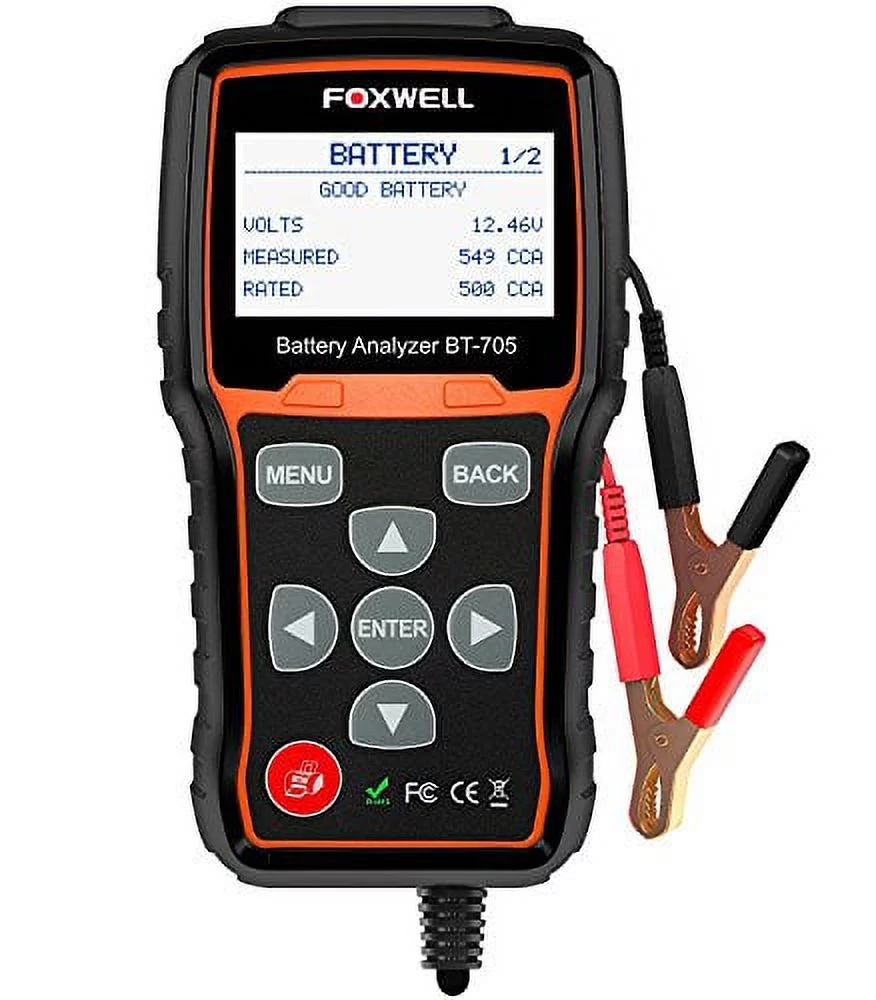 FOXWELL BT705 12V 24V Car Battery Tester Automotive 100-2000 CCA Battery Load Tester Auto Cranking and Charging System Test Scan Tool Digital Battery Analyzer for Vehicle and Heavy Duty Truck