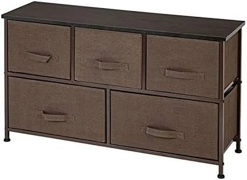 SQVGYU 5 Drawer Dresser Organizer  Fabric Dresser  Tower  2-Tier Wide Closet Dresser  Multi-use Organizer Unit for Closets  Bedroom  Dorm Room  Living Room  Hallway  Linen/Natural