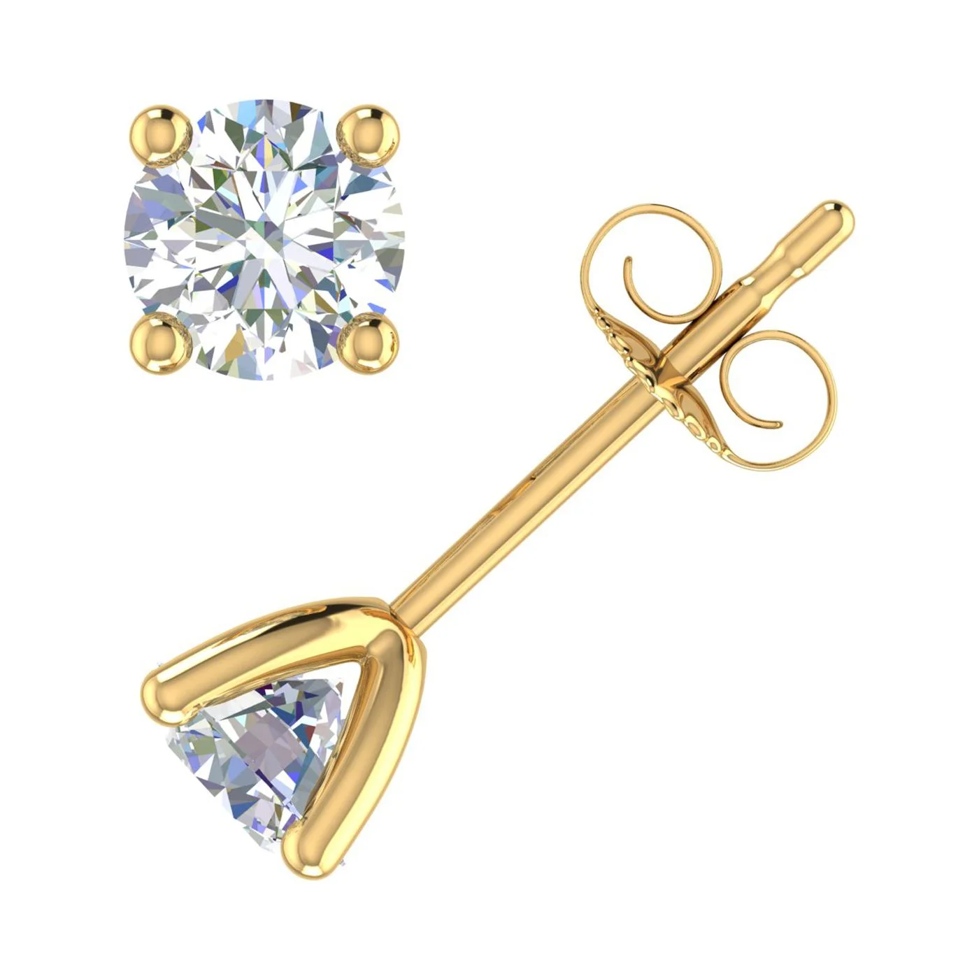 1/3 Carat 4-Prong Diamond Stud Earrings in 14K Yellow Gold (I1-I2 Clarity)