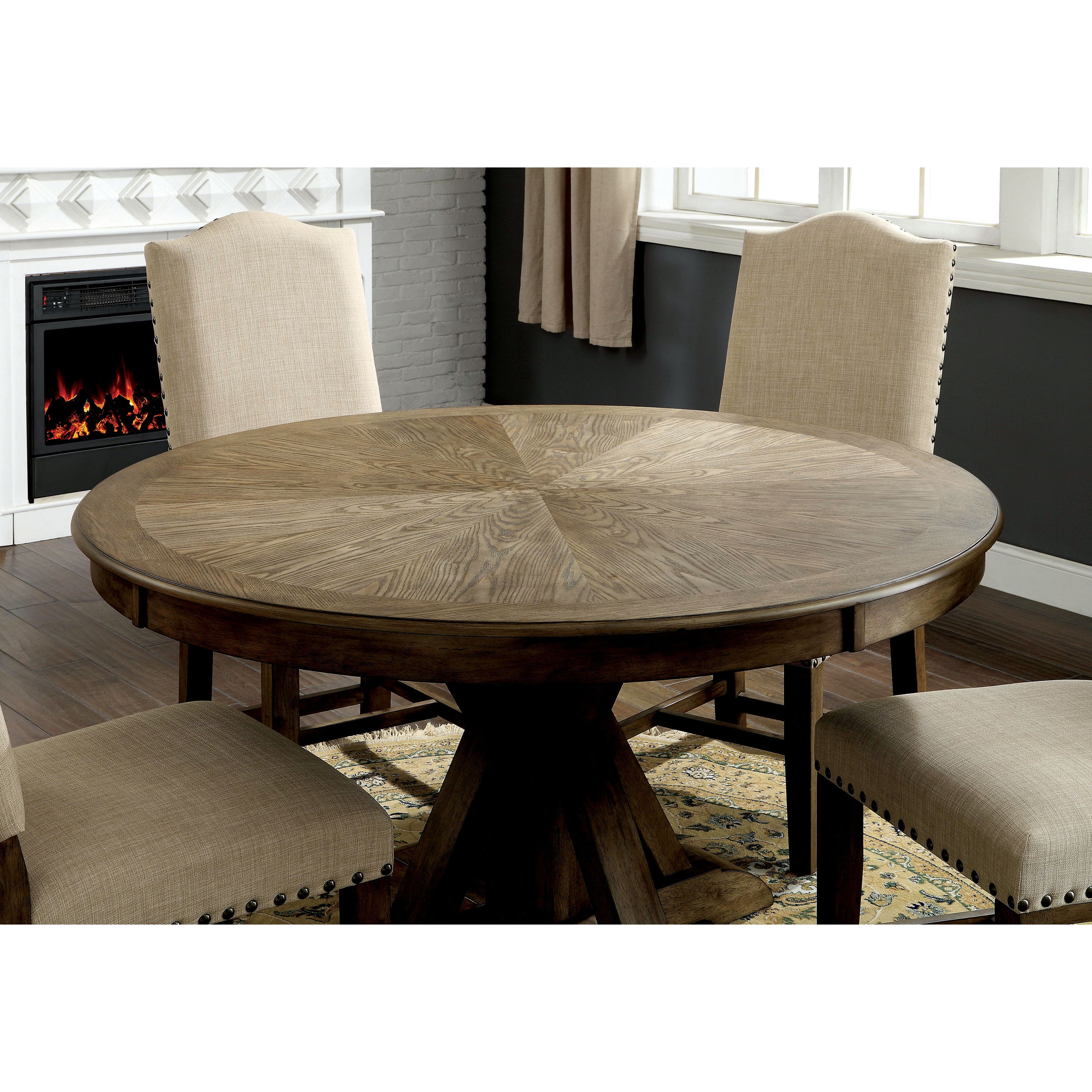 Furniture of America Stanley Pedestal Round Dining Table, Light Oak