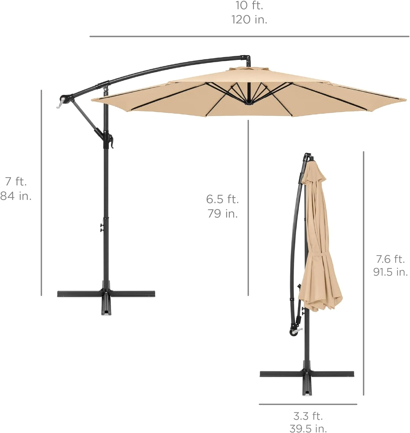 10ft Offset Hanging Patio Umbrella - Tilt Adjustment, Polyester Shade