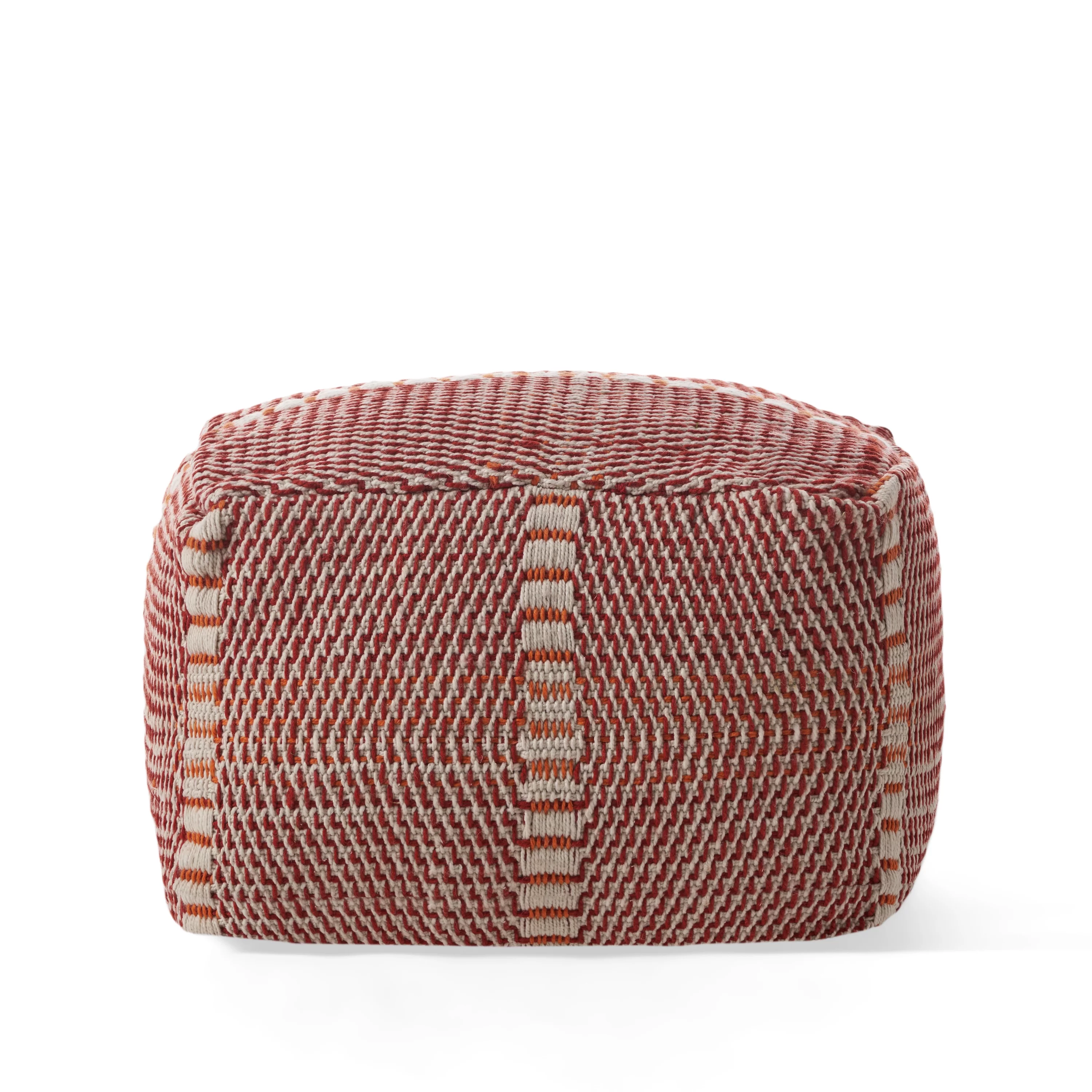 GDF Studio Dexter Indoor/Outdoor Boho Handmade Water Resistant Fabric Rectangular Pouf, Red and Orange