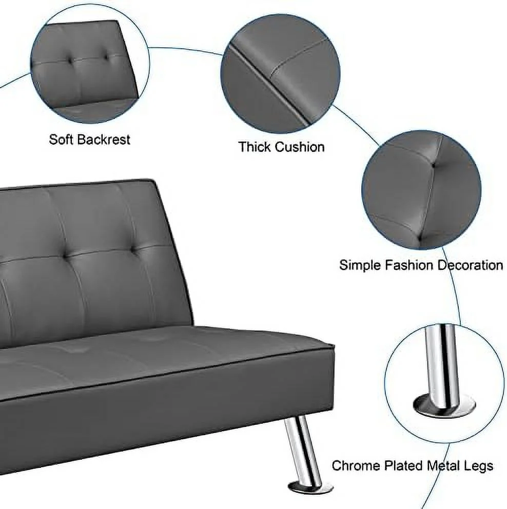 CHNBVC Convertible Sofa Couch Futon Bed Faux Leather Sofa Bed Sleeper Adjustable Loveseat Futon Couch Living Room  with Chrome Metal Legs  Brown