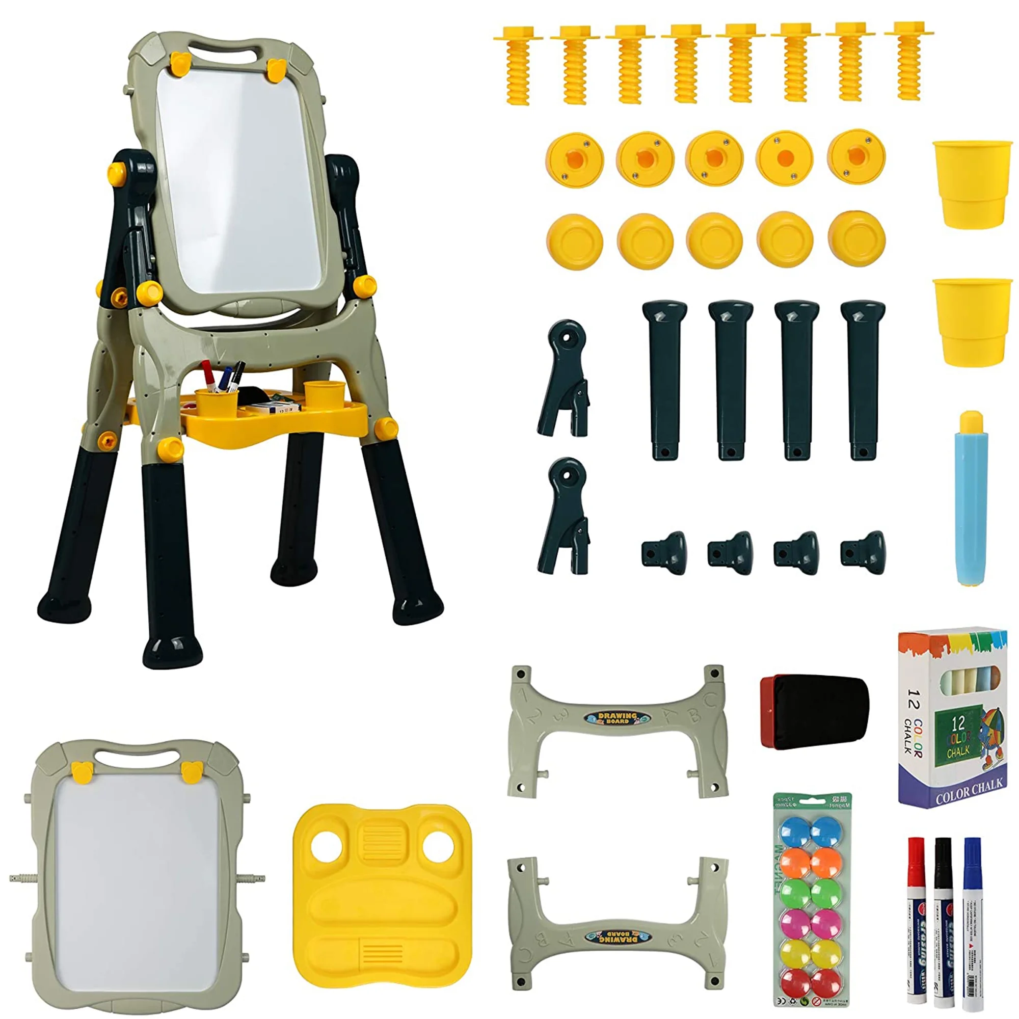 KARMAS PRODUCT Kids Art Easel for Boys & Girls -Double Sided Standing Art Drawing Board- with Two Height Adjustable- Chalkboard and Magnetic Dry Erase Board,Green