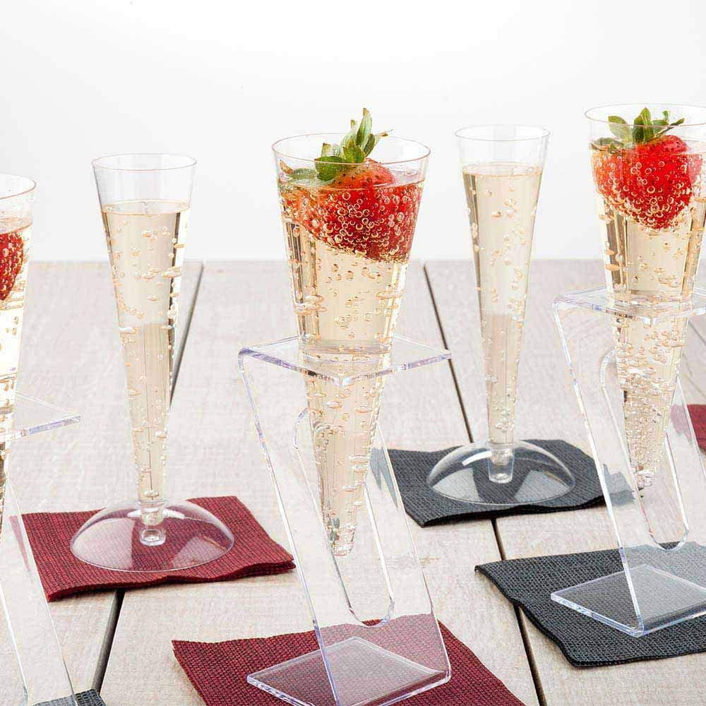 Stands For 2.5 And 4 Ounce Champagne Flutes 5 Disposable Stands For Party Toasting Glasses - Flutes Sold Separately Sturdy Clear Plastic Stands For Disposable Mimosa Glasses