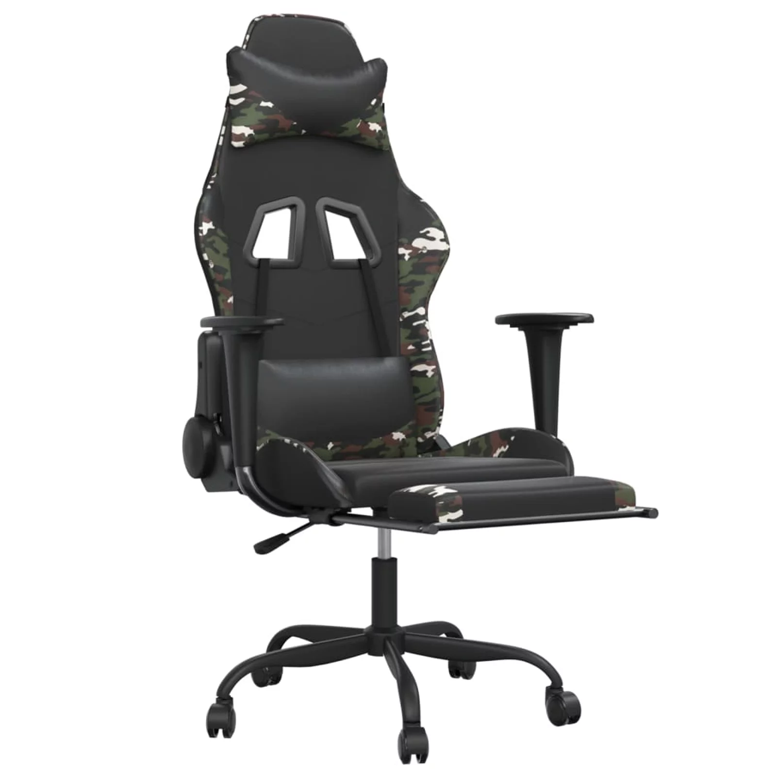 Tomshoo Massage Gaming Chair with Footrest Black&Camouflage Faux Leather